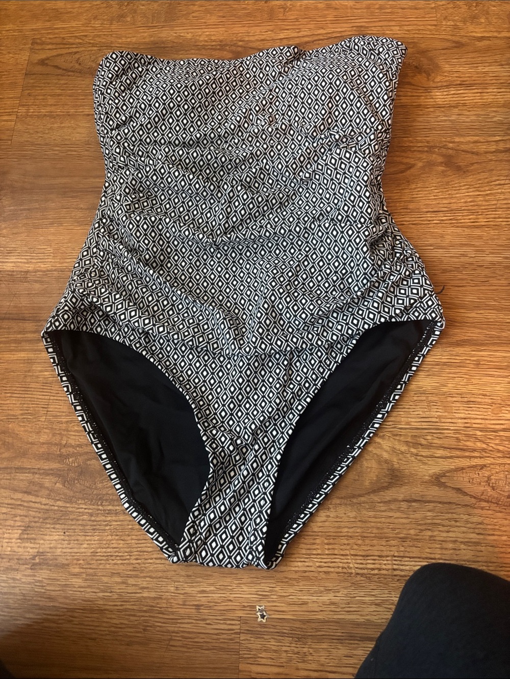 DKNY Black & White Geometric Strapless One-Piece